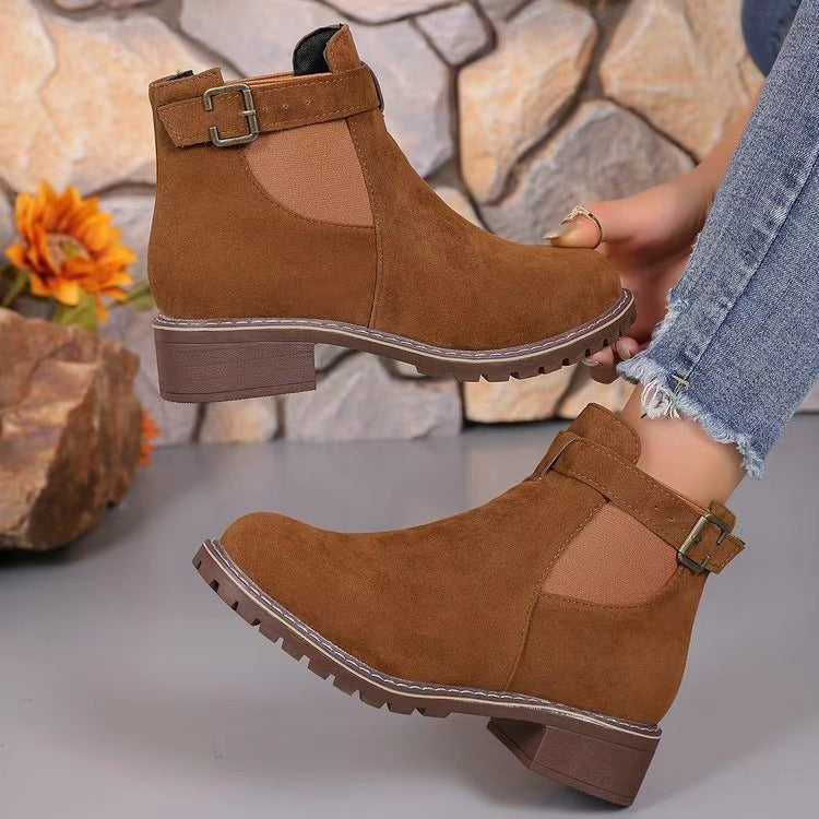 Damen elegante Ankle-Boots mit modischem Riemen und rutschfester Sohle EB