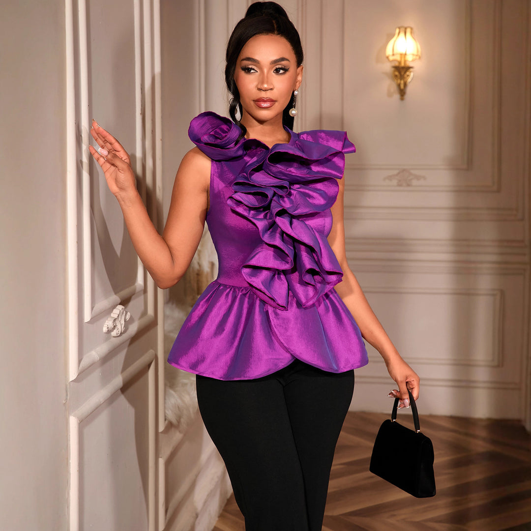 Damen Luxus Peplum-Top mit kreativen Rüschen EB