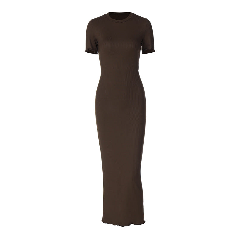 Damen Elegantes figurbetontes Maxikleid mit kurzem Ärmelschnitt EB