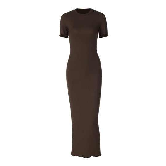 Damen Elegantes figurbetontes Maxikleid mit kurzem Ärmelschnitt EB