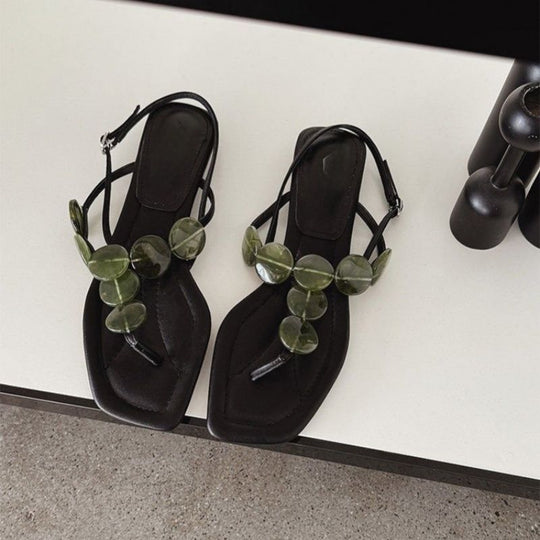 Damen elegante Zehentrenner-Sandalen mit zierlichem Blätter-Design EB
