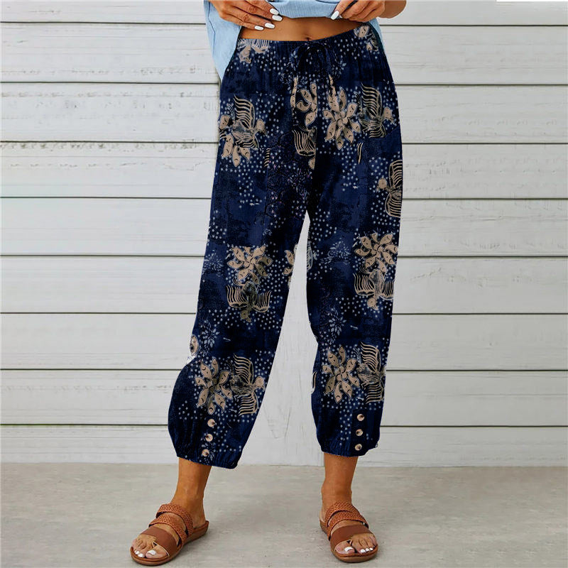 Damen Elegante Sommerhose mit floralem Muster und lockerem Schnitt EB