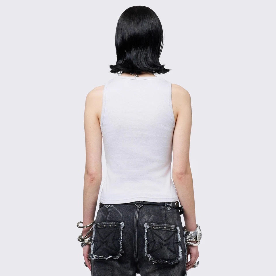Damen Crop-Top mit urbanem Dystopie-Print EB