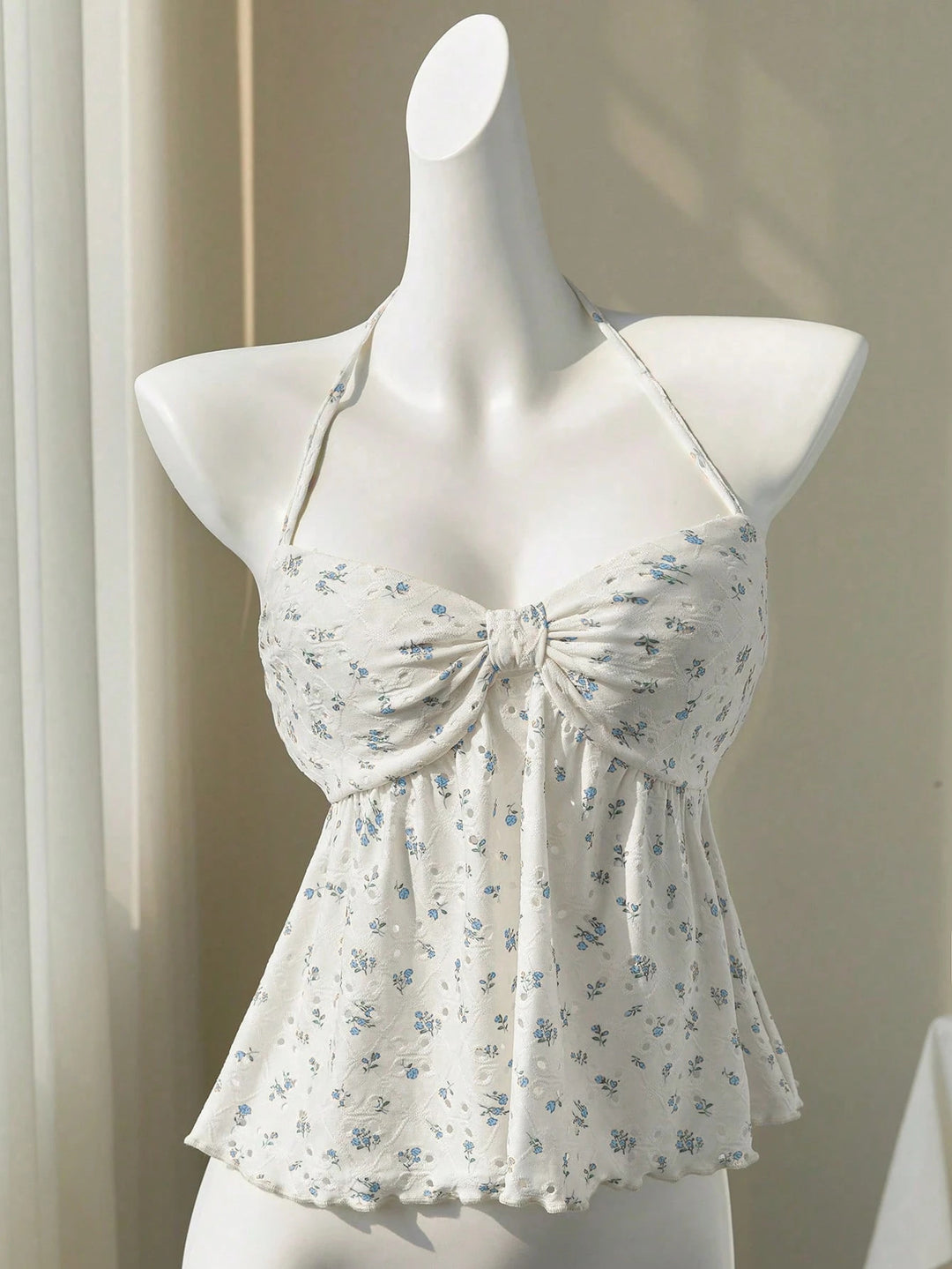 Damen romantisches Strandtop mit floralem Design und verspieltem Knoten EB