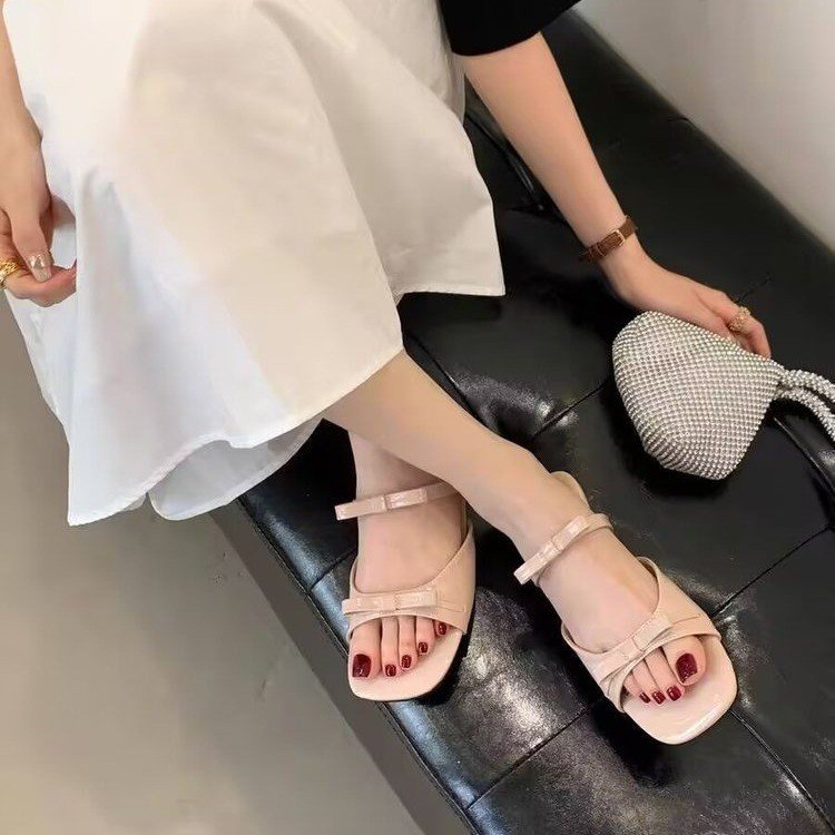 Damen modische Riemchen-Pantoletten mit eleganten Schleifen EB