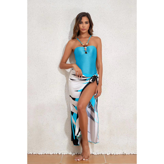 Damen Bandeau-Badeanzug mit asymmetrischem Rock EB
