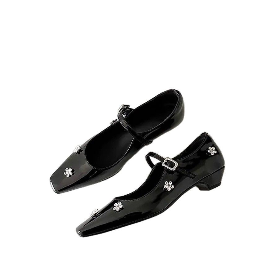 Damen Ballerina Schuhe mit dekorativen Blumenapplikationen und Riemen EB