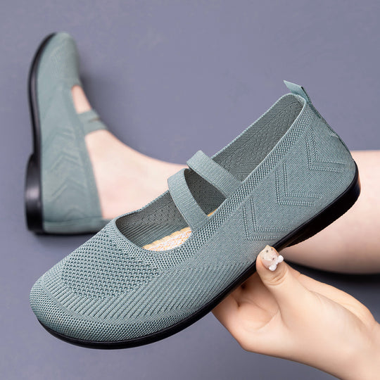 Damen Komfortable Strickschuhe mit elastischem Riemen EB