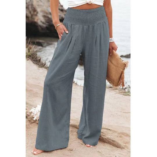 Damen Weit geschnittene Sommerhose mit elastischem Bund und Zusammenzieh-Details EB