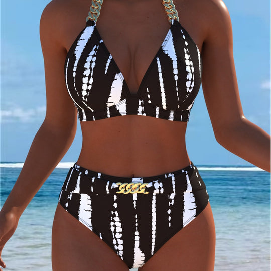 Damen Bikini mit luxuriösem Marmormuster und edlen Details EB