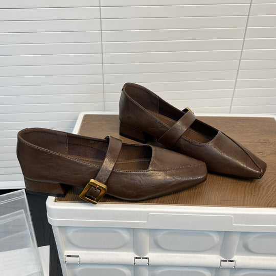 Damen elegante Ballerinas mit modischem Riemen und geschmackvoller Schnalle EB