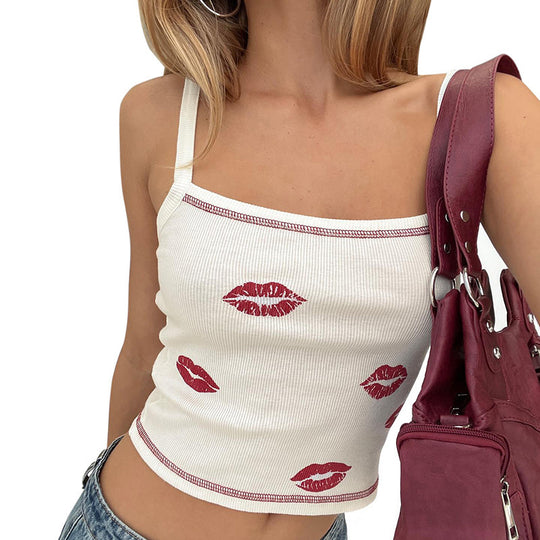 Damen Trägershirt mit grafischem Lippenmuster und figurbetontem Schnitt EB