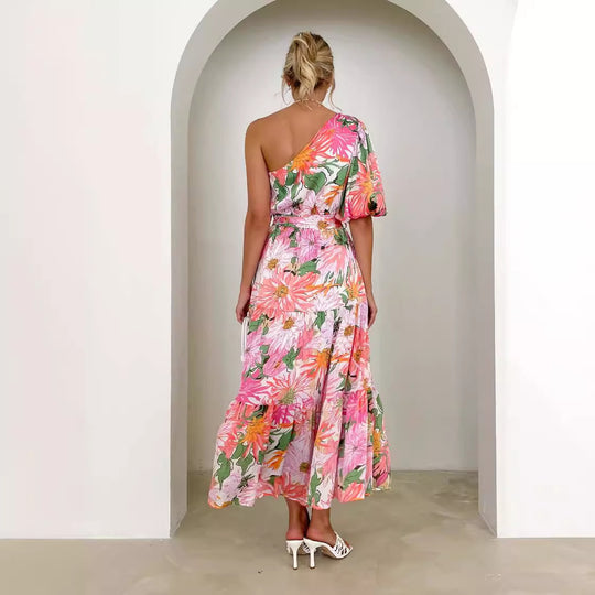 Damen Maxikleid mit verspieltem asymmetrischen Schnitt und Puffärmel EB