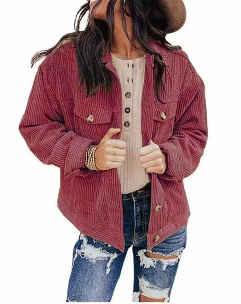 Damen lässige Kordjacke im Oversized-Schnitt mit Knopfdetails EB
