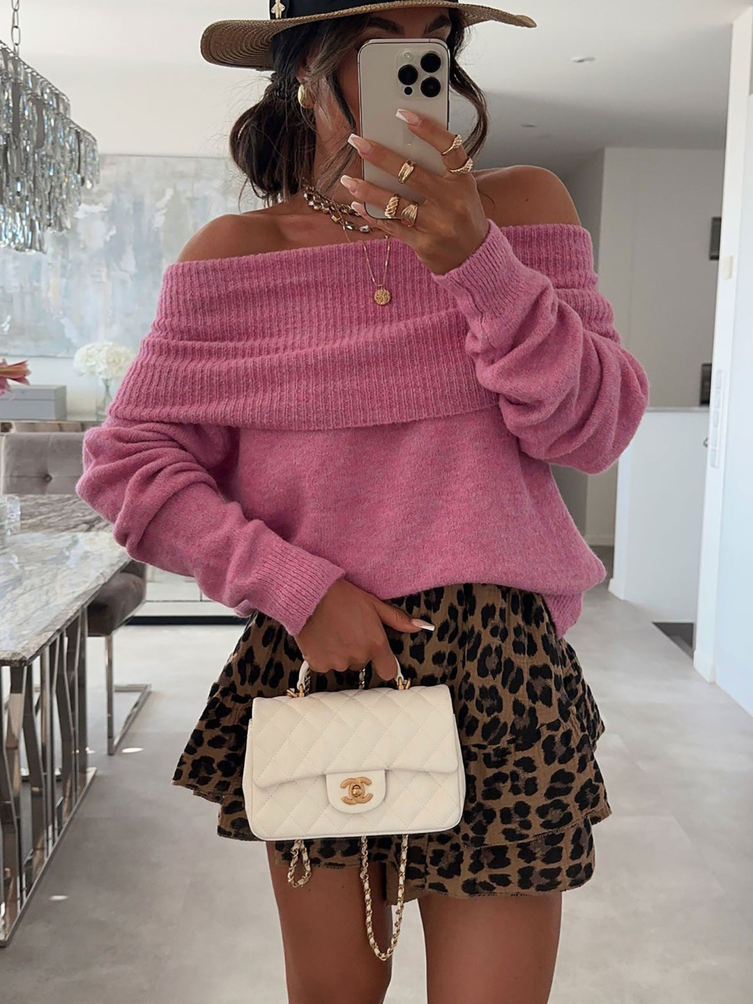 Damen lässiger Off-Shoulder Pullover mit Rippenstruktur EB