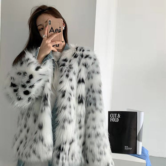 Damen Trendige Kunstfelljacke mit auffälligem Muster und voluminösem Schnitt EB