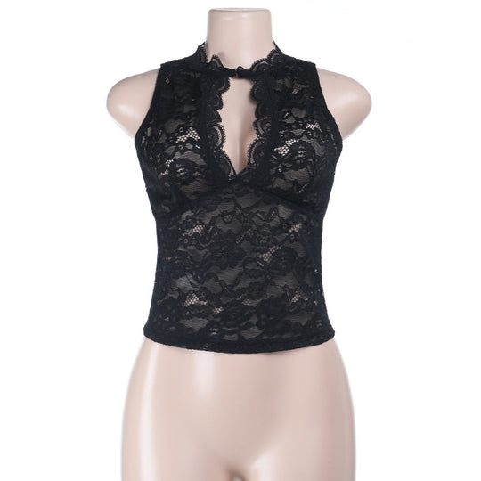Damen Spitzenoberteil mit hochgeschlossenem Design und romantischen Details EB