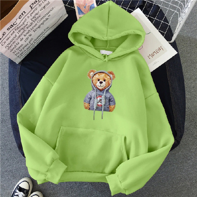 Unisex nan lässiger Oversize Kapuzenpullover mit Teddy-Frontprint, Kängurutasche und weichem Fleece-Innenfutter EB