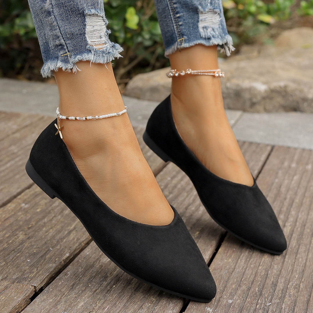 Damen Ballerinas im eleganten V-Ausschnitt und weichem Wildleder-Look EB