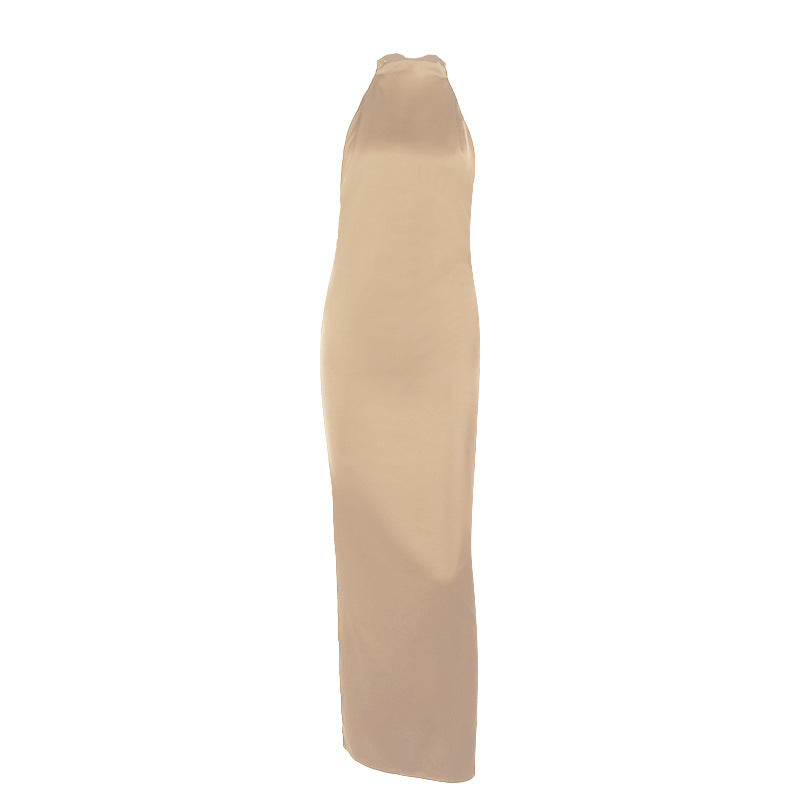 Damen elegantes Maxikleid mit hohem Kragen und figurbetontem Schnitt EB