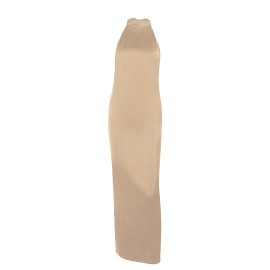 Damen elegantes Maxikleid mit hohem Kragen und figurbetontem Schnitt EB