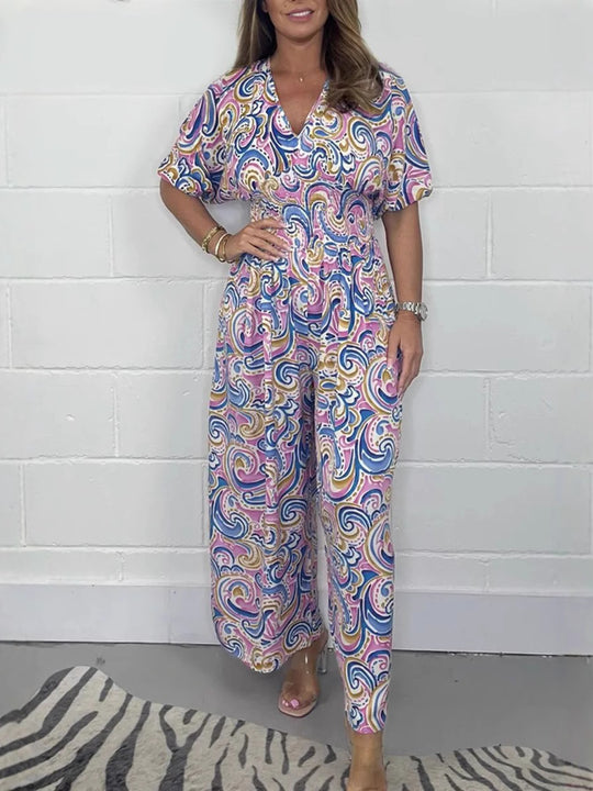 Damen Fließendes Jumpsuit mit elegantem Paisleymuster und Taillierung EB