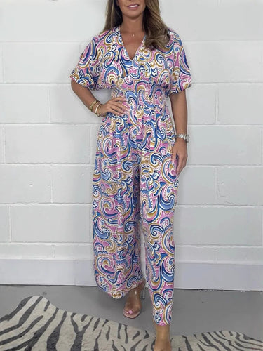 Damen Fließendes Jumpsuit mit elegantem Paisleymuster und Taillierung EB