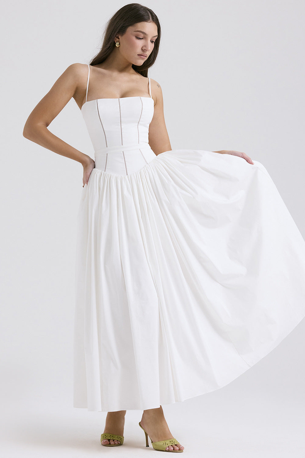 Damen nan tailliertes Maxikleid mit Korsettoberteil und feinen Spaghettiträgern EB