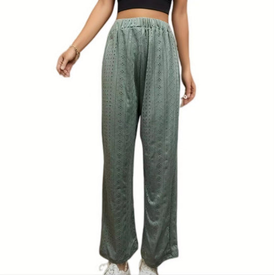 Damen weite Sommerhose mit feinen Lochmuster und elastischem Bund EB