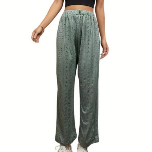 Damen weite Sommerhose mit feinen Lochmuster und elastischem Bund EB