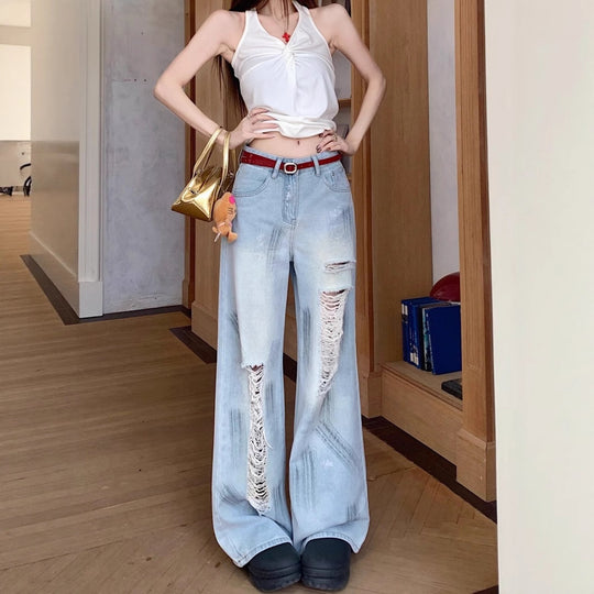 Damen Weit geschnittene Destroyed Jeans mit trendigen Details EB