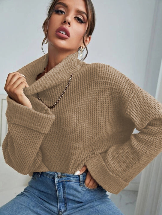 Damen Strickpullover mit hohem Kragen und strukturierter Oberfläche EB