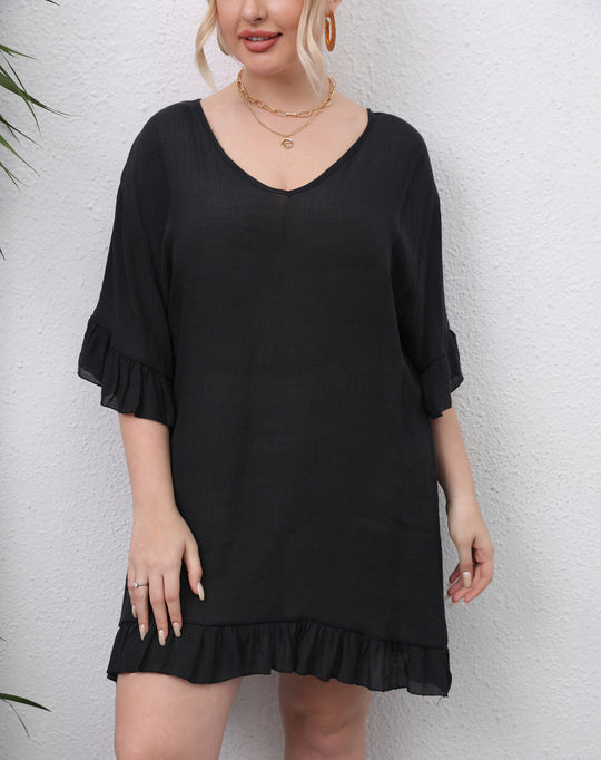 Damen leichtes Strandkleid mit voluminösen Rüschen EB