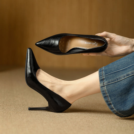 Damen elegante spitze Pumps mit hochwertiger Lederoberfläche EB