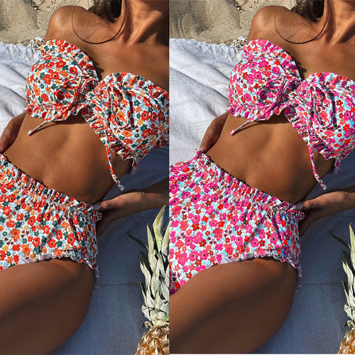 Damen Bandeau-Bikini-Set mit verspieltem Rüschendesign EB