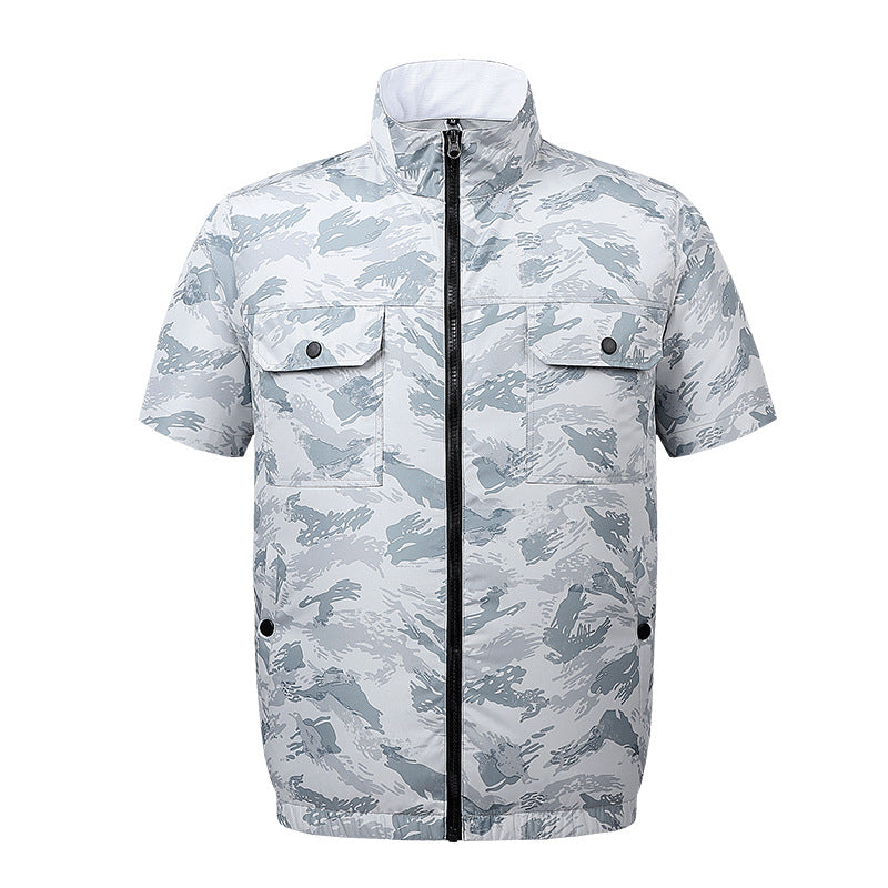 Herren nan leichte kurzärmelige Freizeitjacke mit Stehkragen, Reißverschluss und Brusttaschen EB