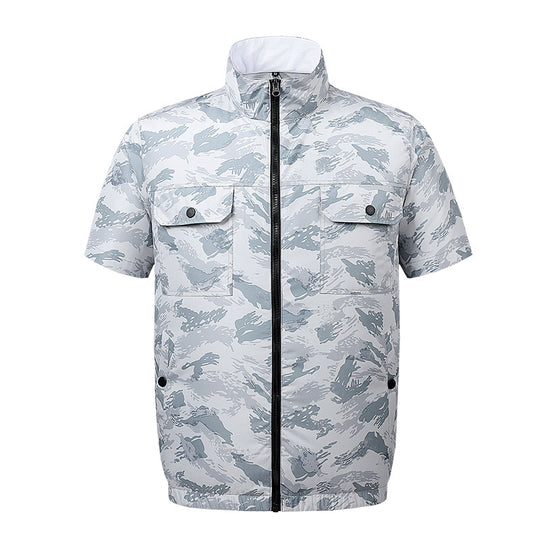 Herren nan leichte kurzärmelige Freizeitjacke mit Stehkragen, Reißverschluss und Brusttaschen EB