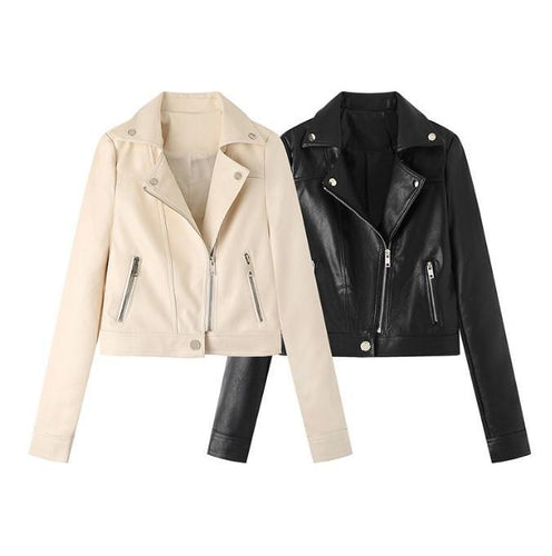 Damen Kunstleder Bikerjacke mit asymmetrischem Reißverschluss und praktischen Taschen EB