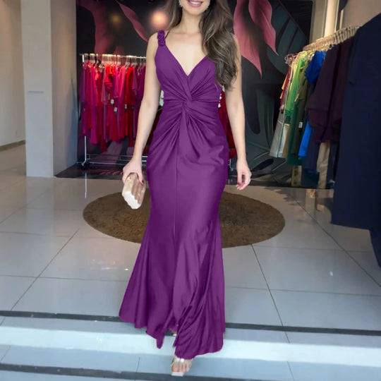 Damen elegantes Abendkleid mit raffiniertem Wickeldesign und zarten Trägerdetails EB