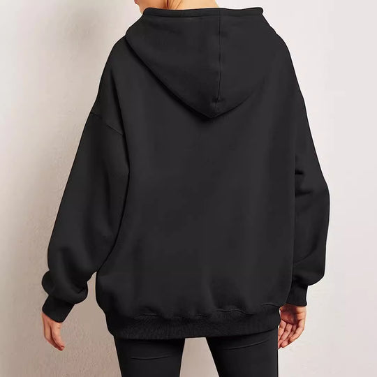 Damen nan Relax-Fleece Kapuzenpullover mit Kängurutasche, verlängerter Rücken und überschnittener Schulter EB