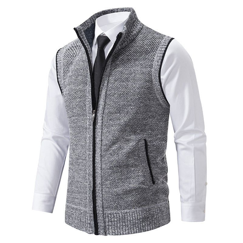 Herren nan elegante Strickweste mit Stehkragen und verdecktem Reißverschluss EB