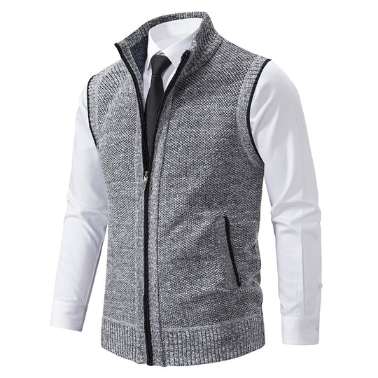Herren nan elegante Strickweste mit Stehkragen und verdecktem Reißverschluss EB