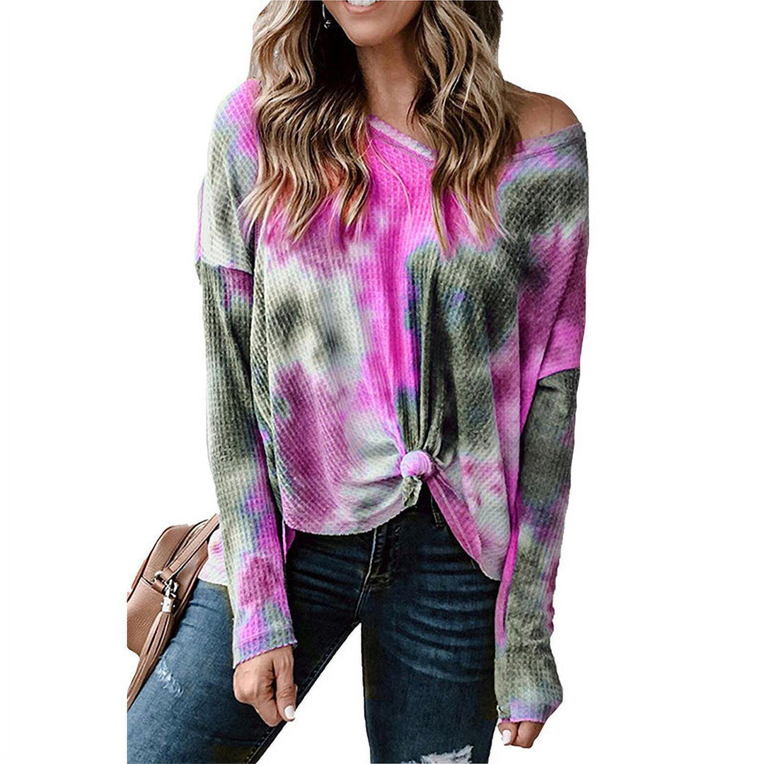 Damen lässiges Oversized Oberteil mit Spitzenhemd Detail und modischem Knoten EB