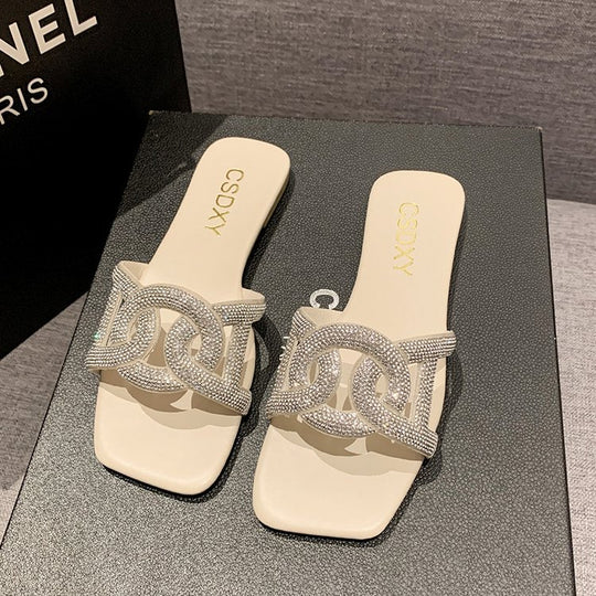 Damen glamouröse Mules mit funkelnder Schmuckverzierung EB