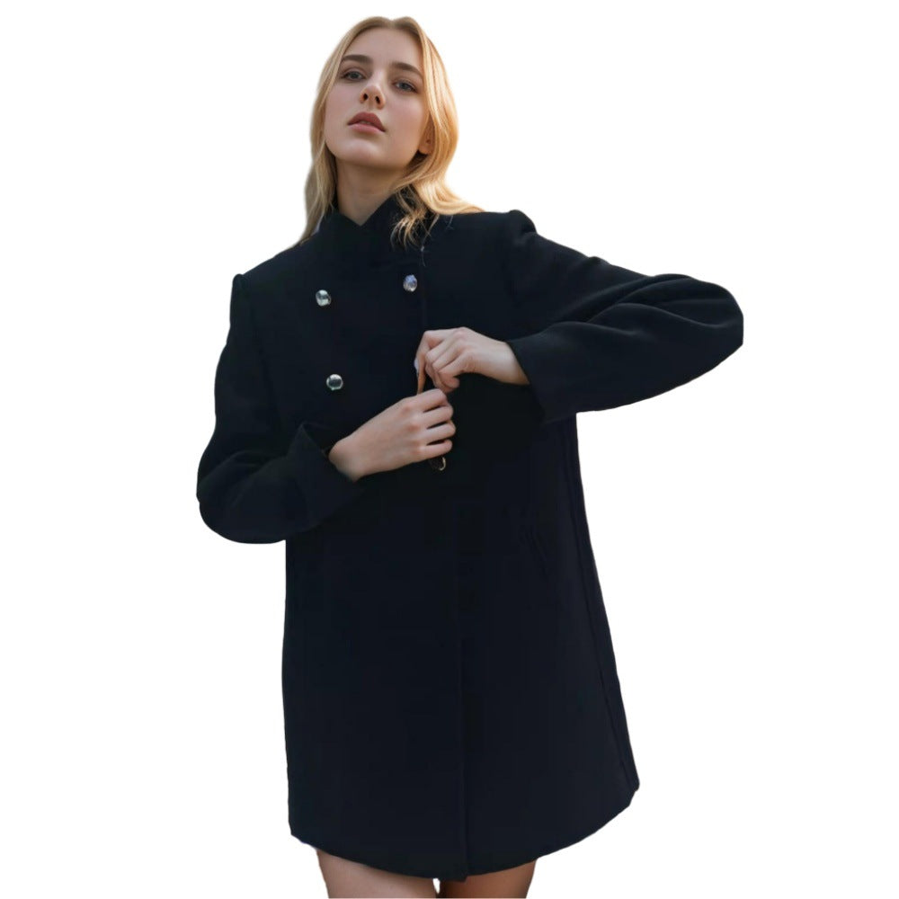 Damen eleganter Duffle-Mantel mit doppelter Knopfleiste und luxuriösen Details EB