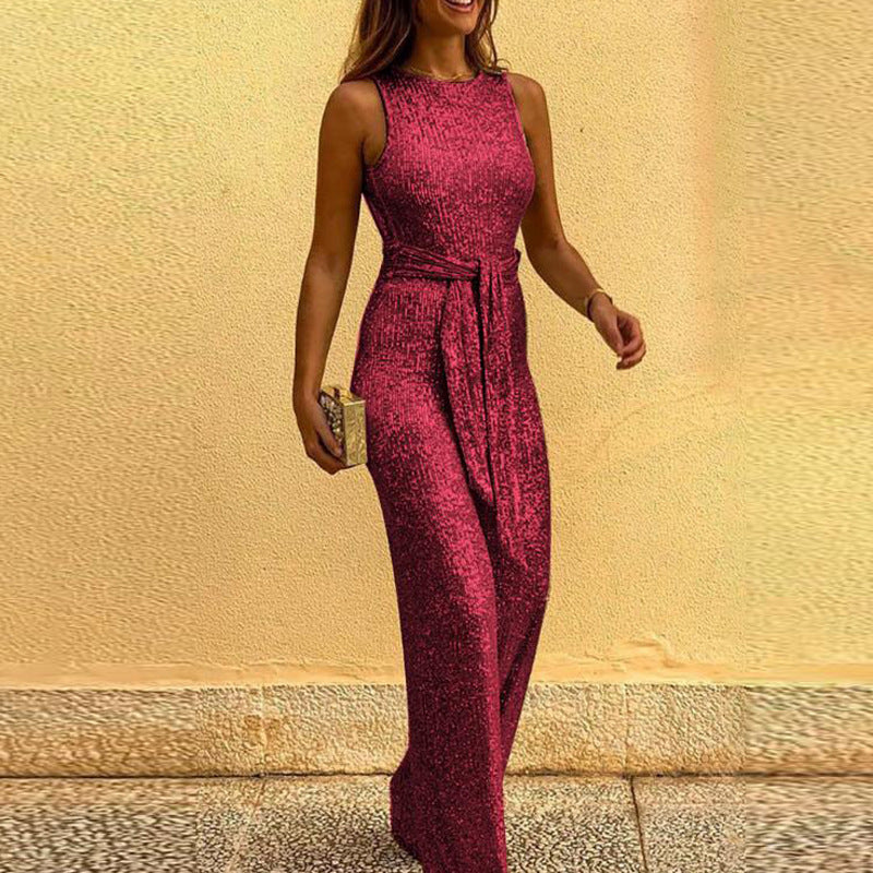 Damen Glitzerndes Abendkleid mit elegantem Taillengürtel EB