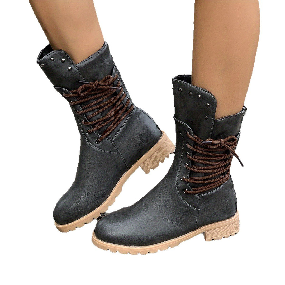Damen modische Schnürstiefel mit einzigartigen Nietenakzenten EB