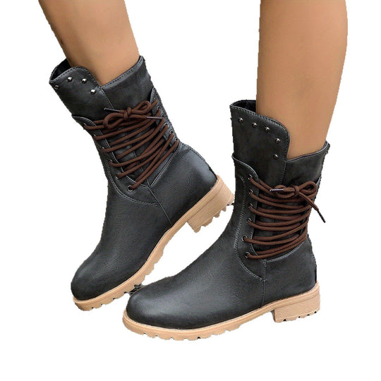 Damen modische Schnürstiefel mit einzigartigen Nietenakzenten EB