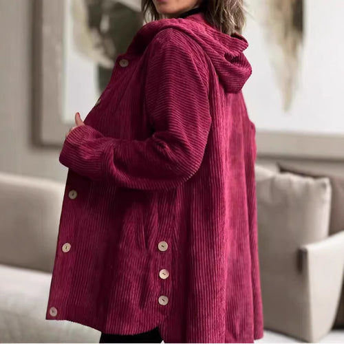 Damen Kapuzenjacke aus Kordstoff mit Knopfverschluss EB