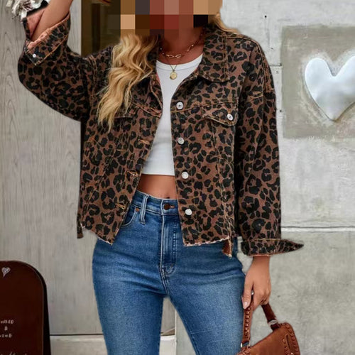 Damen Jeansjacke mit Leopardenmuster und lässigem Schnitt EB